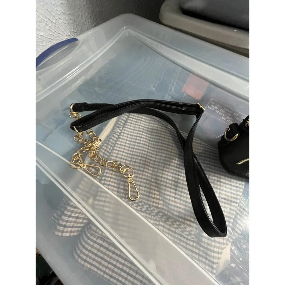 Bebe Black Mini Dome‎ Satchel Crossbody Bag Gold Logo Chain Textured Handbag